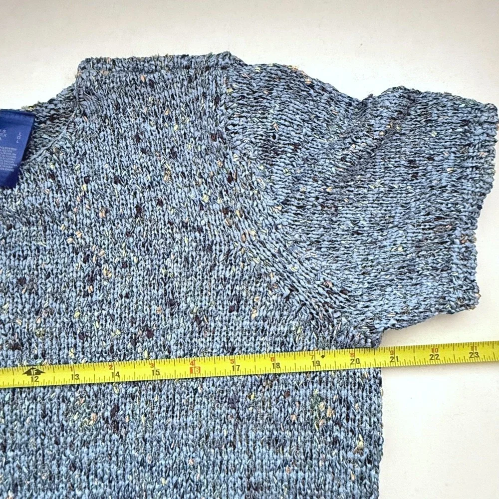 JH Collectibles Blue Marled Knit Short Sleeve Keyhole Sweater Top Womens‎ Large